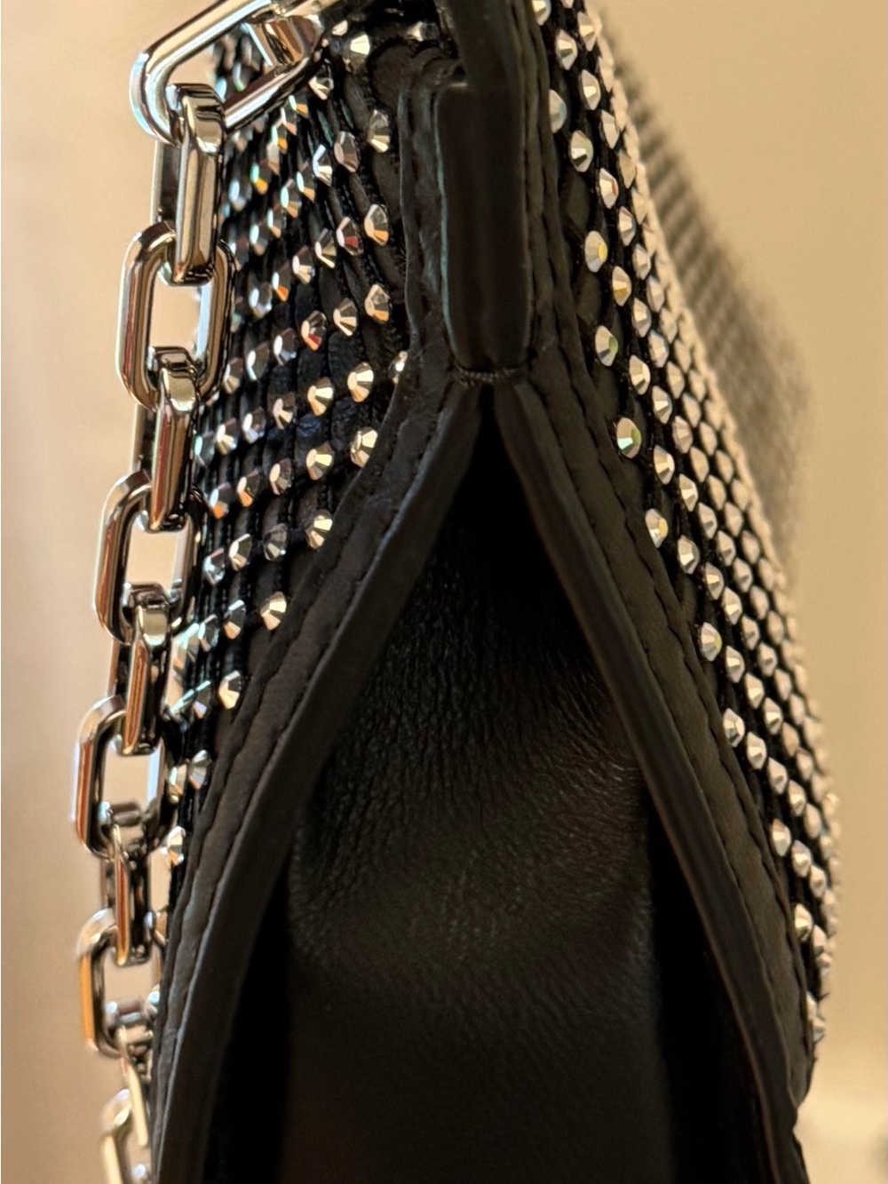 Christian Louboutin Black Crystal-Studded Chain Shoulder Clutch - Picture 6 of 10